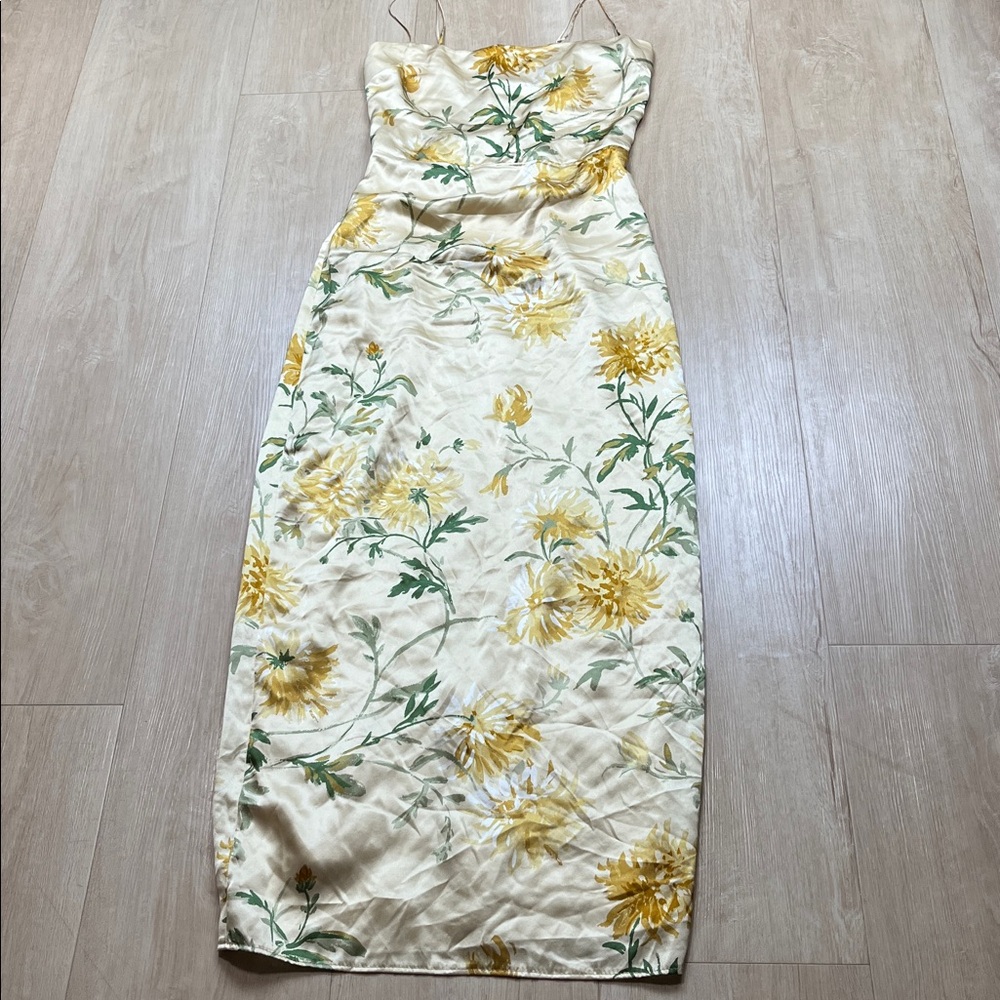 Reformation Frankie Silk Maxi Dress Gown Honeyglow Floral Party Wedding, SIZE 0 - Picture 6 of 12